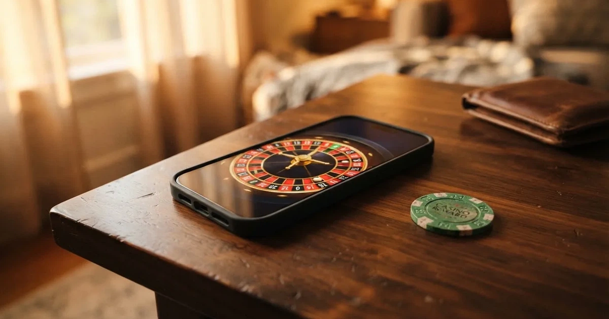 Kartenterminal und Smartphone auf einem Holztisch neben einer Geldbörse — 30 euro bonus ohne einzahlung casino